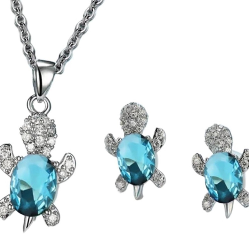 New turtle Fashion Jewelry Earrings Necklace Set Women's Jewelry silver & blue